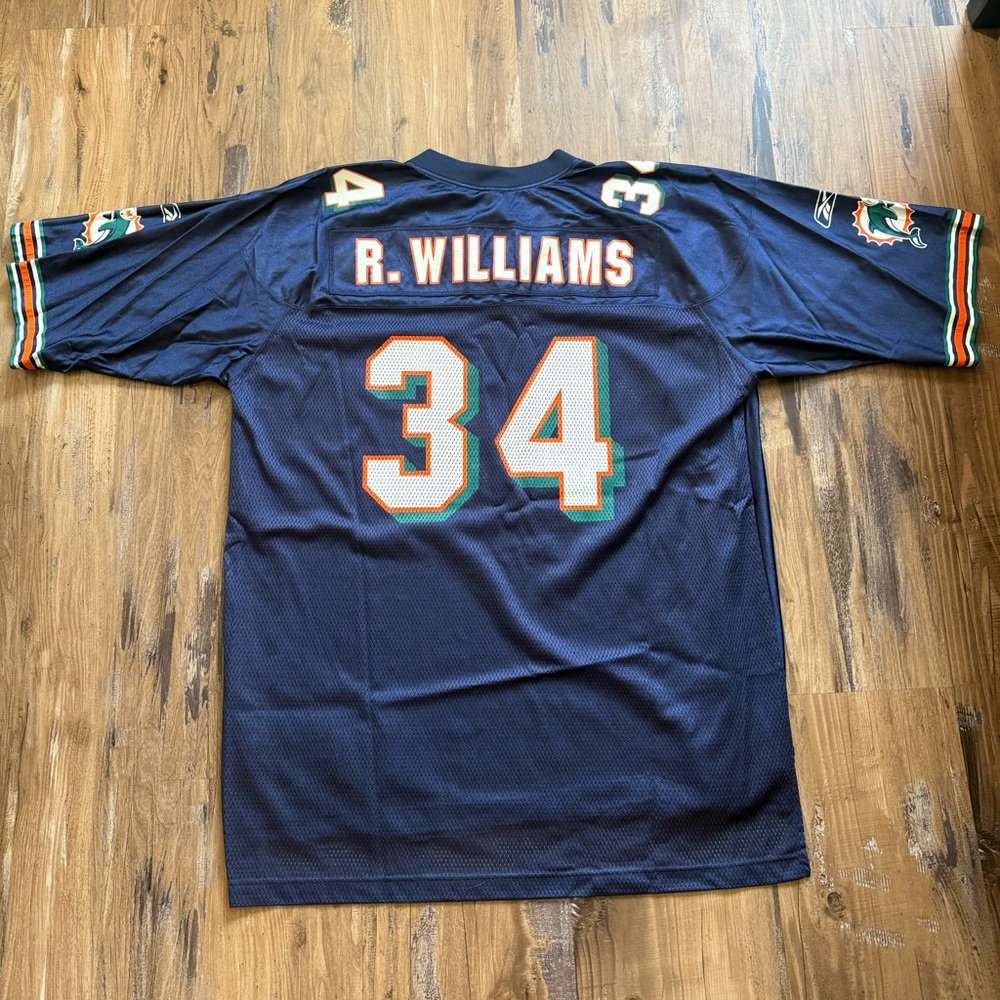 #34 Ricky Williams Miami Dolphins Jersey Reebok RARE Navy - Picture 4 of 5